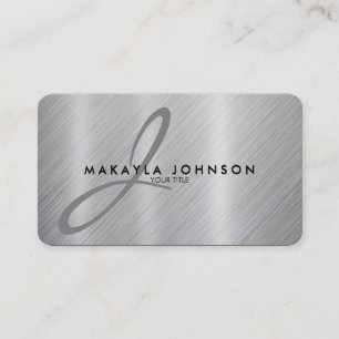 Modern & Elegant Grey Monogram Brushed Aluminium Business Card