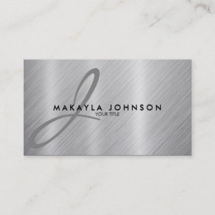 Modern & Elegant Grey Monogram Brushed Aluminium Business Card
