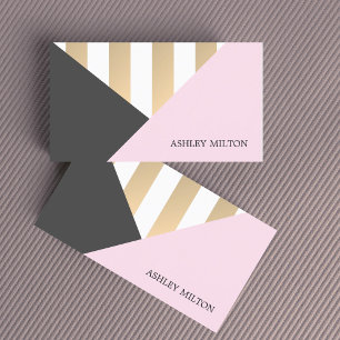 Modern Elegant Grey Rose Golden Stripes Business Card