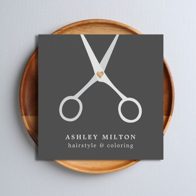 Modern Elegant Grey Silver Scissors Hair Stylist Square Business Card (Creator Uploaded)