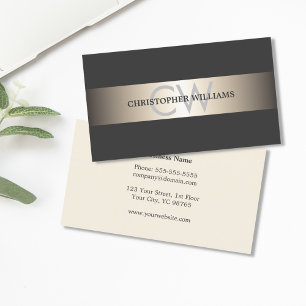 Modern Elegant Grey Stripes Monogram Consultant Business Card