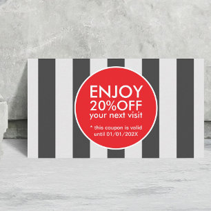 Modern Elegant Grey Stripes Red Circle Bold Discount Card