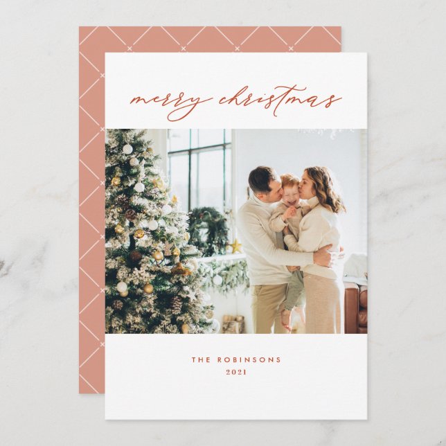 Modern Elegant Grey White Christmas Photo Holiday Card (Front/Back)