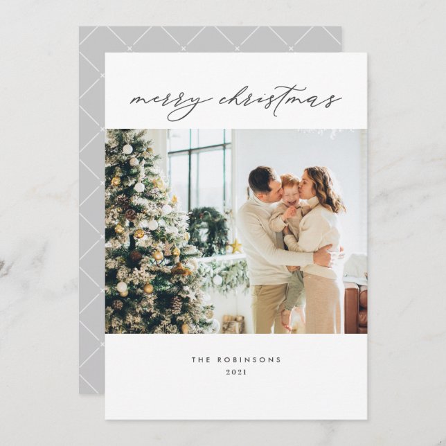 Modern Elegant Grey White Christmas Photo Holiday Card (Front/Back)