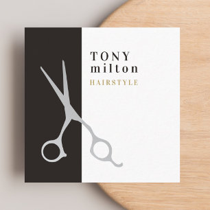 Modern Elegant Grey White Stripes Hair Stylist Square Business Card