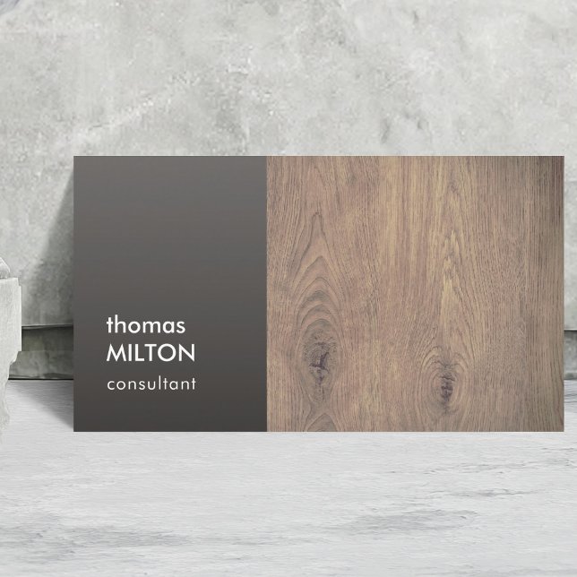 Modern Elegant Grey Wooden Consultant Business Card (Creator Uploaded)