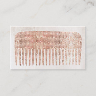 Modern Elegant Hair Salon Rose Gold Sequins Comb Business Card
