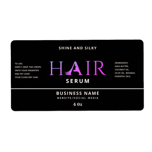 Modern elegant  hair serum label (Front)