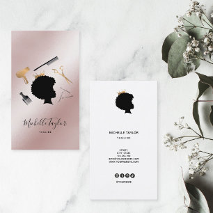 Modern Elegant Hairstylist Afro American Woman Bus Business Card