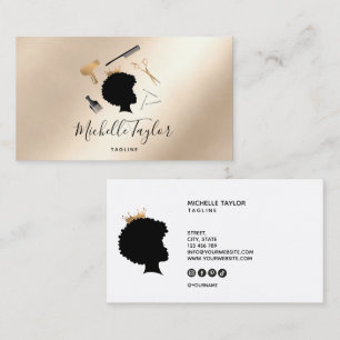 Modern Elegant Hairstylist Afro American Woman Business Card