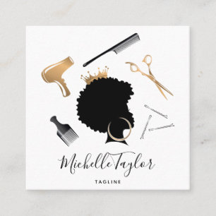 Modern Elegant Hairstylist Afro American Woman Square Business Card