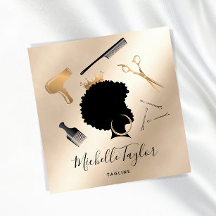 Modern Elegant Hairstylist Afro American Woman Square Business Card