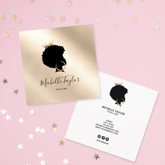 Modern Elegant Hairstylist Afro American Woman Square Business Card (Creator Uploaded)
