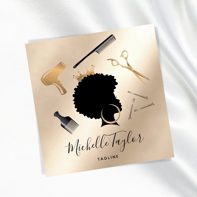 Modern Elegant Hairstylist Afro American Woman Square Business Card (Creator Uploaded)