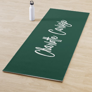 Modern Elegant Hand Lettered Script Green Yoga Mat