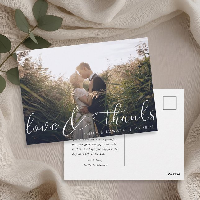Modern Elegant Hand Lettering Wedding Thank You Postcard (Creator Uploaded)