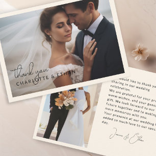 Modern, elegant, handwriting 2 Photos Thank You Card