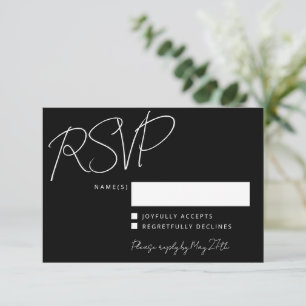 Modern Elegant Handwriting Black Chic Wedding RSVP Card