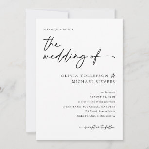 Modern Elegant Handwriting Black & White Wedding Invitation
