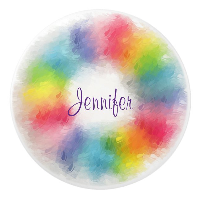 Modern Elegant Handwriting Colourful Template Ceramic Knob (Front)