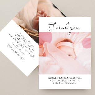 Modern Elegant Handwritten 2 Photos Baby Shower Thank You Card