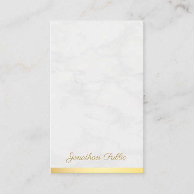 Modern Elegant Handwritten Name Gold And Marble Business Card (Front)