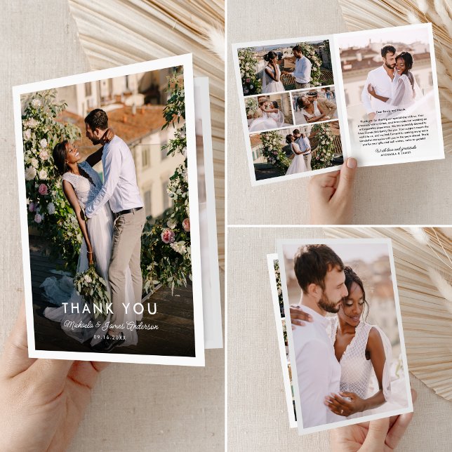 Modern Elegant Handwritten Script 7-Photo Wedding Thank You Card (Creator Uploaded)