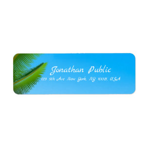Modern Elegant Handwritten Script Palms Blue Sky Return Address Label