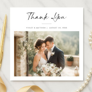 Modern Elegant Handwritten Wedding Photo Square Thank You Card