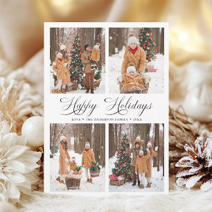 Modern Elegant Happy Holidays 4 Photo Holiday Card