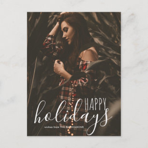 Modern Elegant Happy Holidays Script Photo Postcard