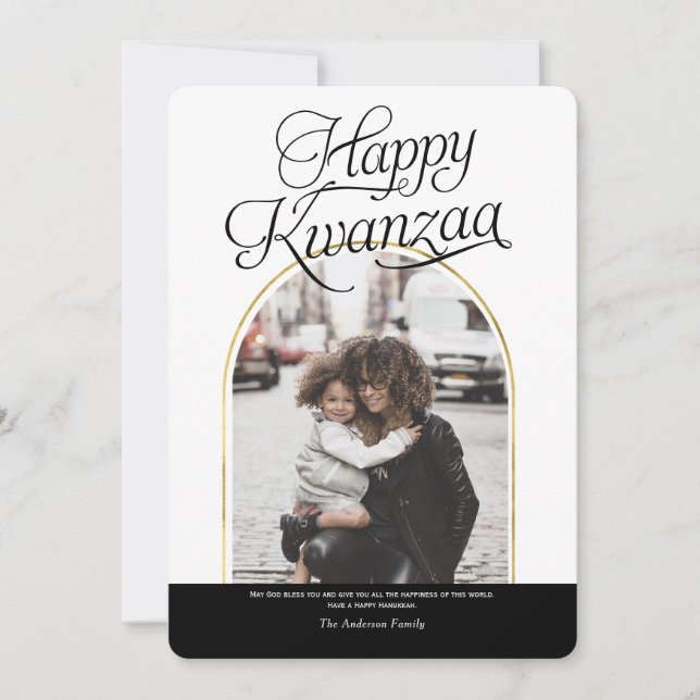 modern elegant Happy Kwanzaa Family photo cards (Front)