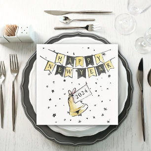 Modern Elegant Happy New Year Black Gold Party Napkin