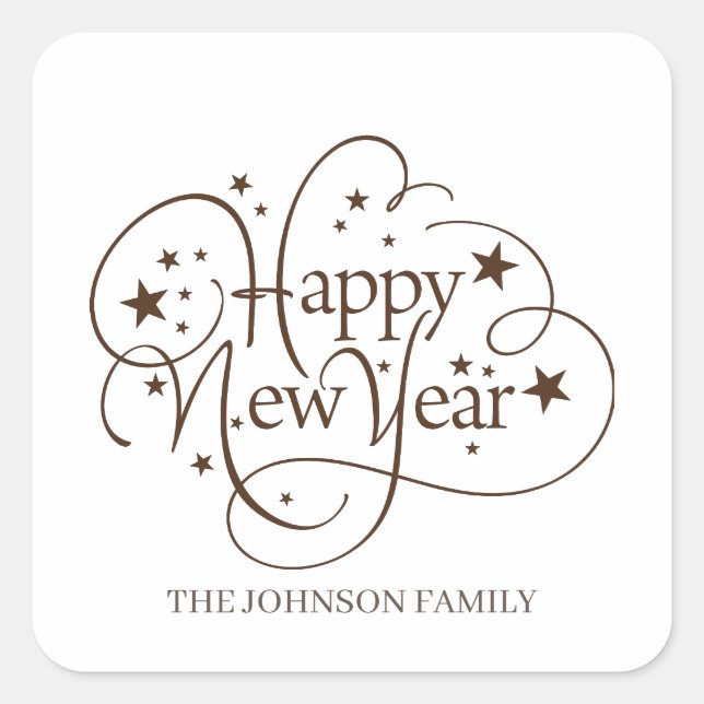 Modern Elegant Happy New Year Script Square Sticker (Front)