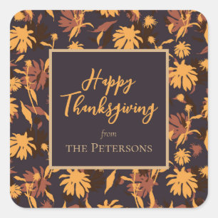 Modern Elegant Happy Thanksgiving Coneflowers Square Sticker