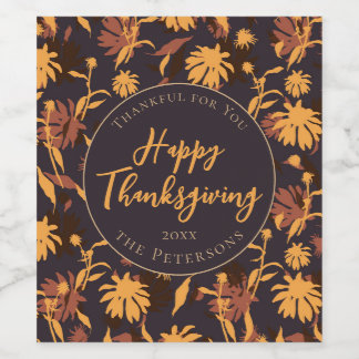Modern Elegant Happy Thanksgiving Coneflowers Wine Label