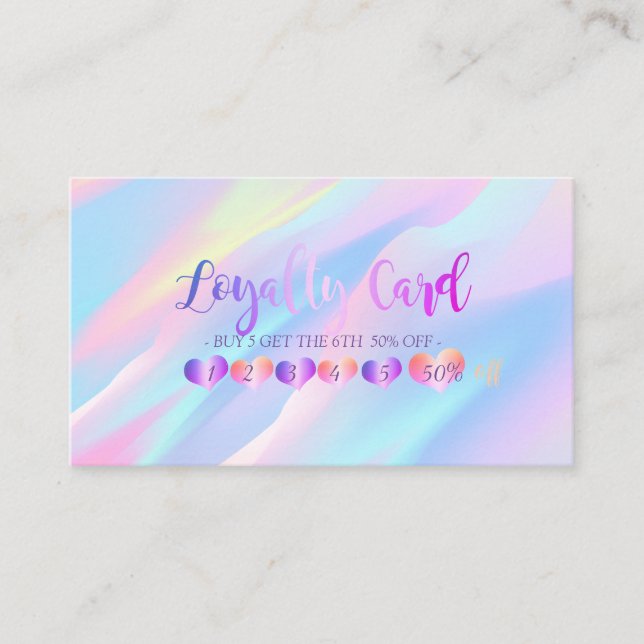 Modern Elegant Hearts Holographic Loyalty Card (Front)