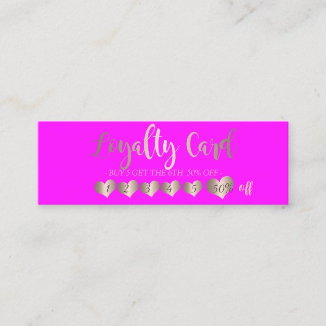 Modern Elegant Hearts Pink Fluorescent Loyalty Card (Front)