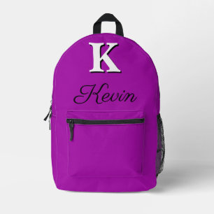 Modern Elegant Heliotrope Magenta Monogram Printed Backpack