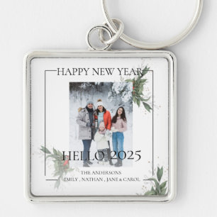 Modern Elegant Hello 2024 Photo Happy New Year Key Ring