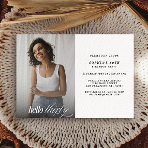Modern Elegant Hello Thirty Birthday Photo   Invitation