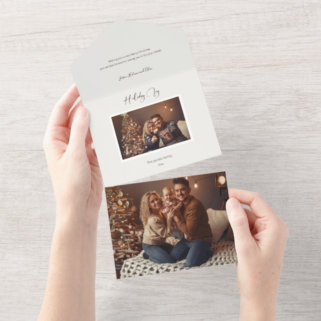 Modern Elegant Holiday Joy Script Photo All In One Invitation (Tearaway)