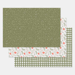 Modern Elegant Holiday Olive Green & Red Gift Wrapping Paper Sheet