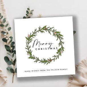 MODERN ELEGANT HOLLY BERRY WREATH MERRY CHRISTMAS HOLIDAY CARD