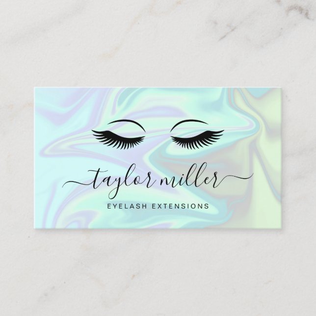 Modern elegant holographic eyelash extensions business card (Front)