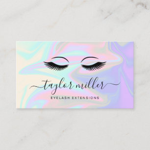 Modern elegant holographic eyelash extensions business card
