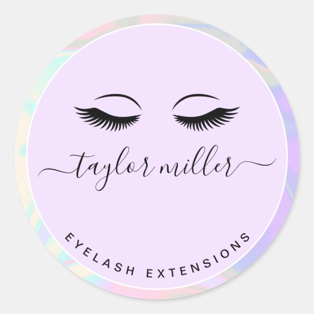 Modern elegant holographic eyelash extensions classic round sticker (Front)