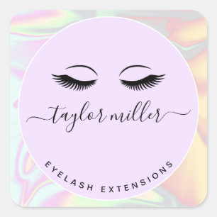 Modern elegant holographic eyelash extensions square sticker
