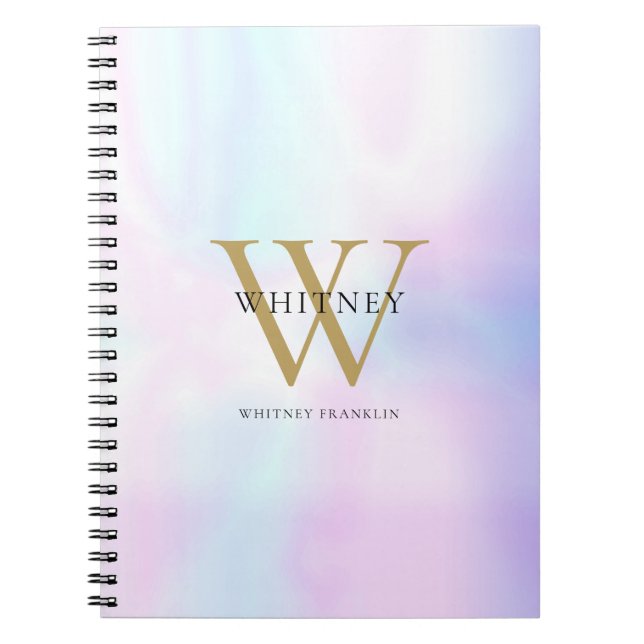 Modern Elegant Holographic Gold Monogram Name Notebook (Front)