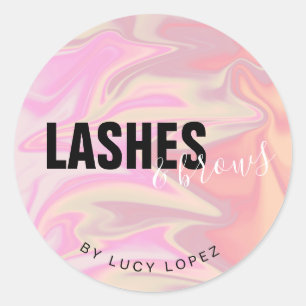 Modern elegant holographic lashes & brows classic round sticker